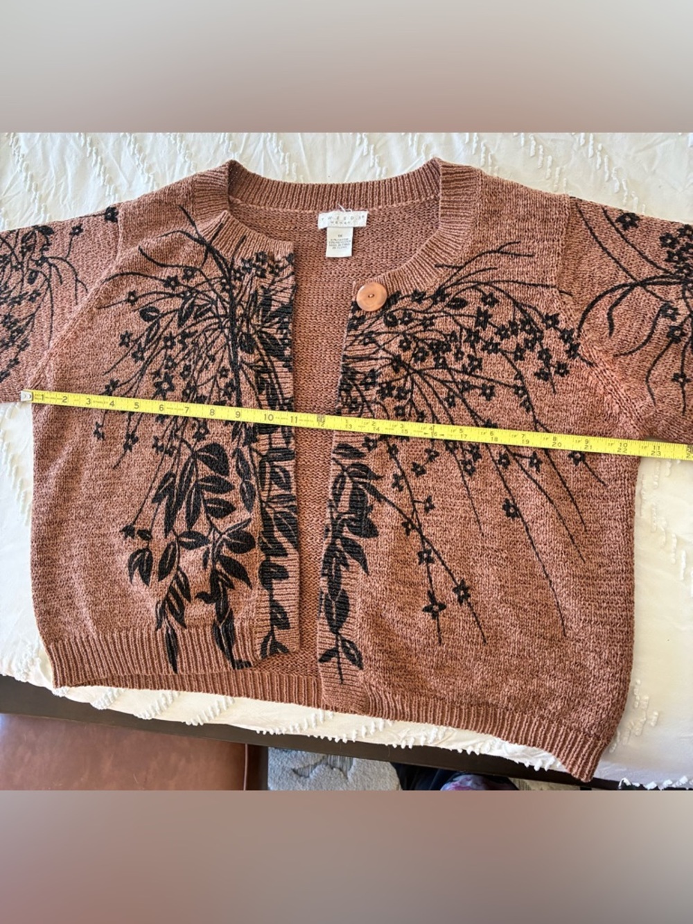 Vintage Tweed  Floral Print Button-Front Women’s Sweater - Brown 1X - Picture 6 of 6